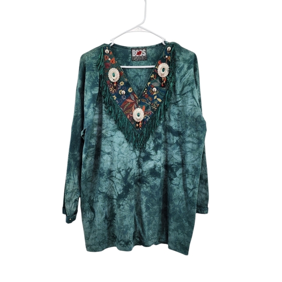 Boos Tops - Boos Vintage Women's 100% Cotton Tie Dye Western Embellished Top - OS